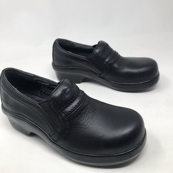 Ariat Black Leather Professional Slip On Work Clogs Shoes composite toe womens 6 - Picture 3 of 16